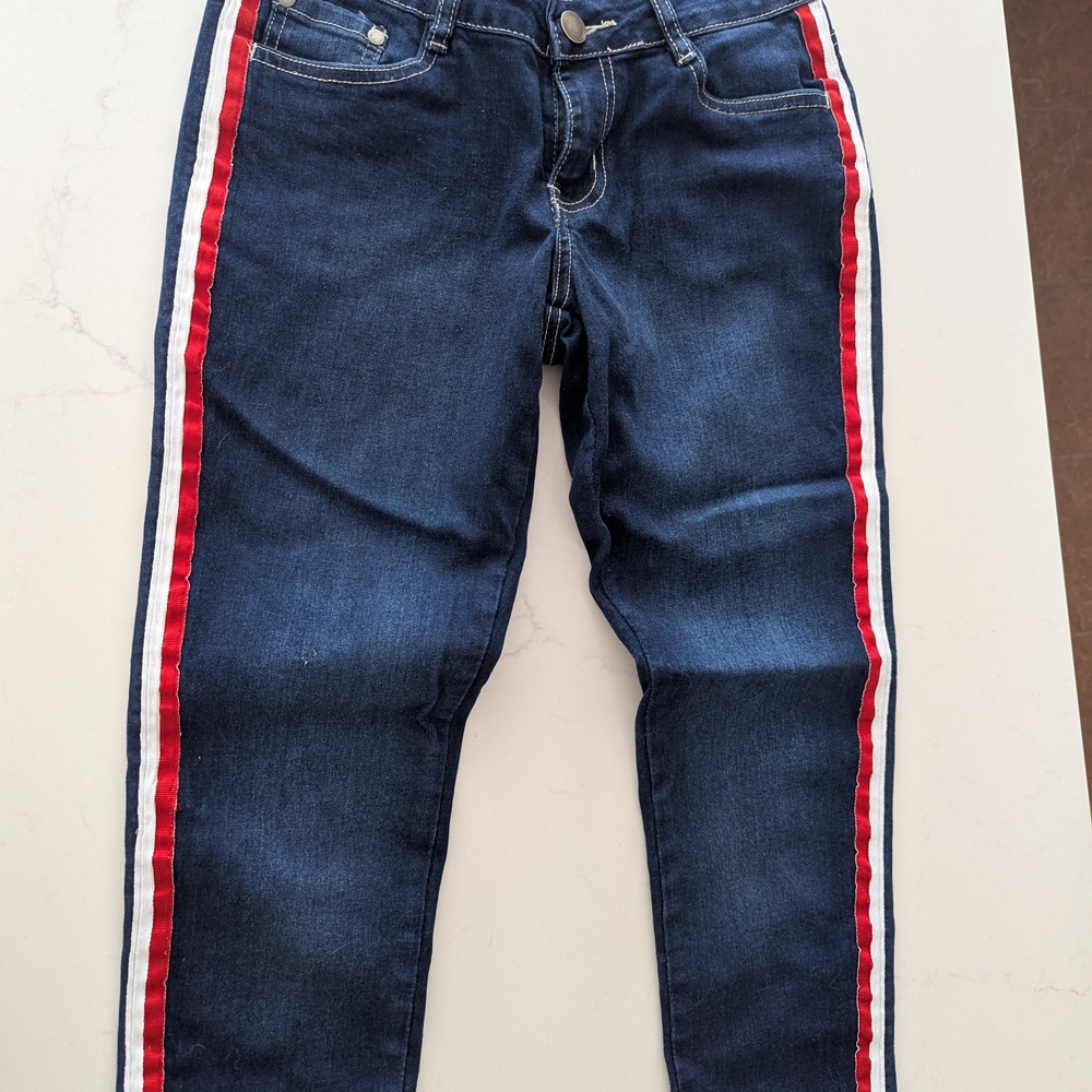 Stylish Skinny Jeans with Red and White Stripes